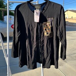 Black Women's Top with Patchwork Detail